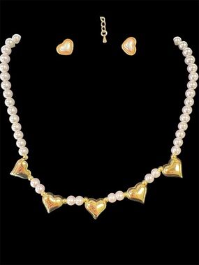 Gold Heart Pearl Necklace - Women Jewelry